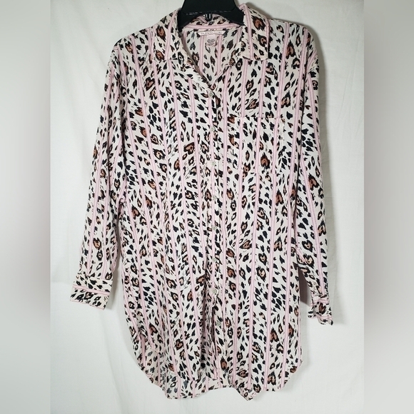 Victoria's Secret Pink Multicolored Leopard Print Sleep Shirt Sz S - Picture 1 of 9